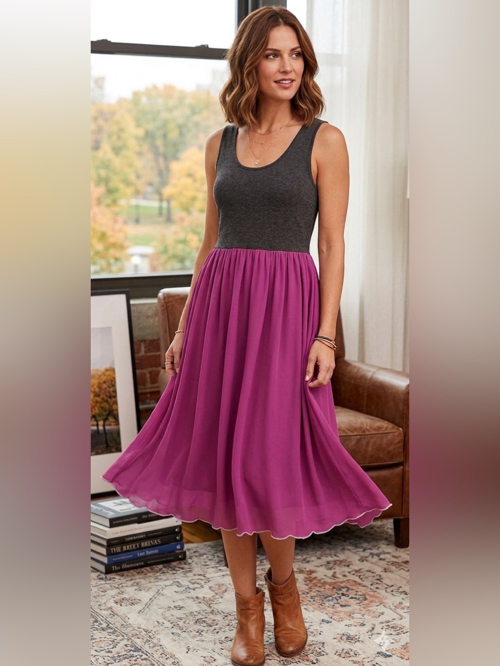 Matilda Jane Charcoal Gray and Purple Dress